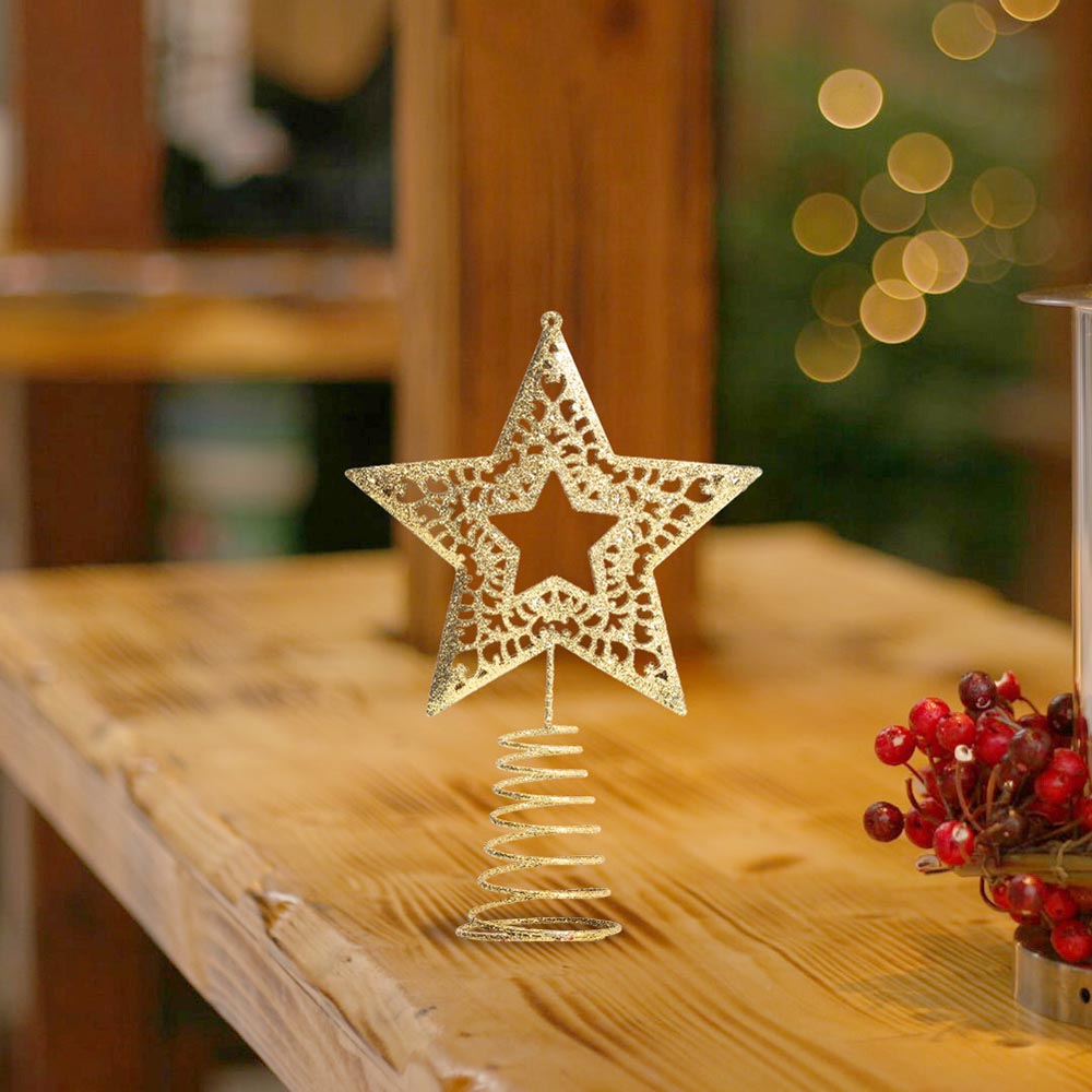 Living and Home Gold Glitter Star Christmas Tree Topper 15 x 11cm Image 6