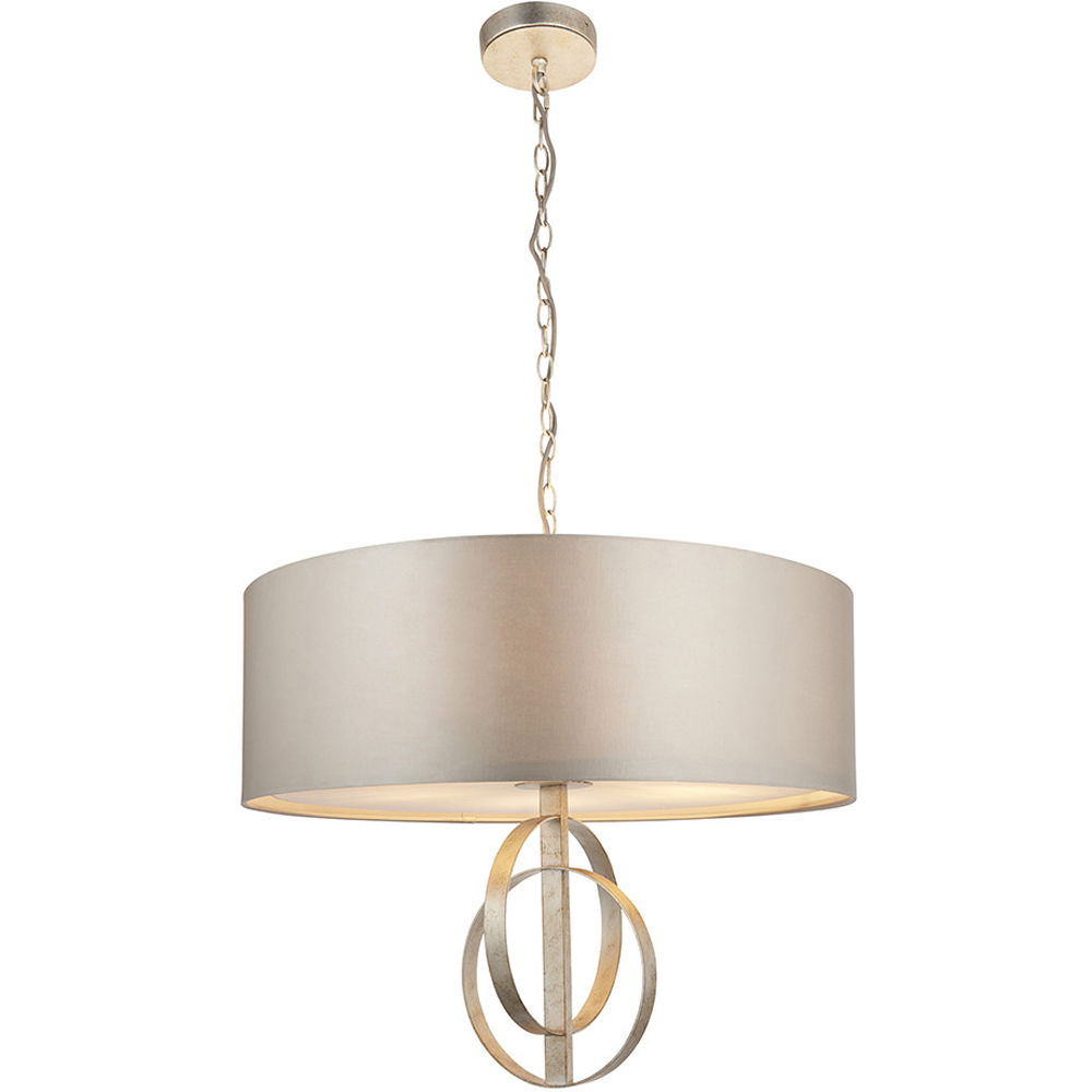 Merano Trento Antique Silver and Mink Satin Fabric 5 Light Pendant Ceiling Light Image 1