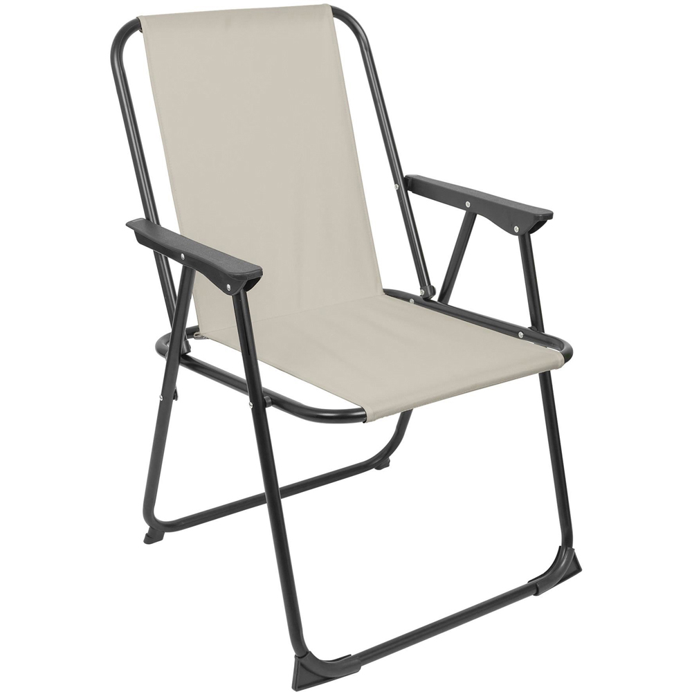 Harbour Housewares Matt Black and Beige Folding Metal Beach Chair Image 2