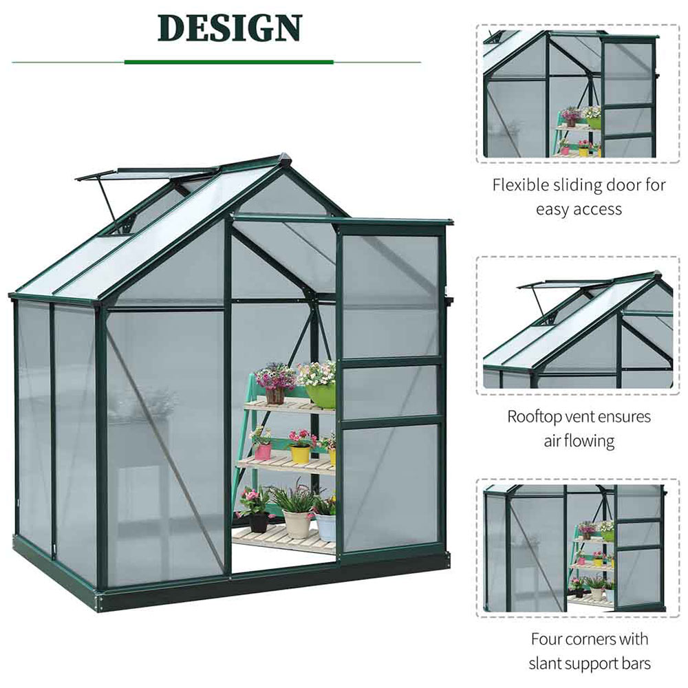 Outsunny Green Polycarbonate 6.2 x 4.3ft Greenhouse Image 3