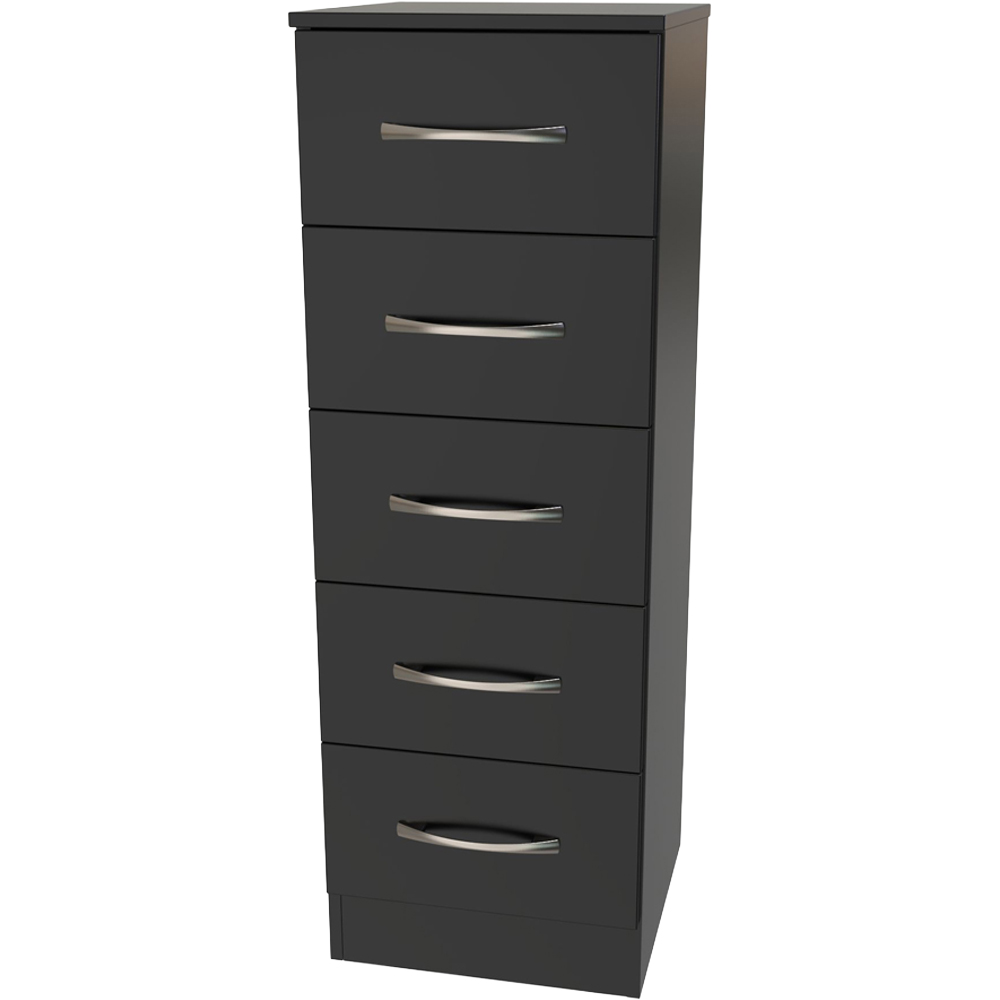 Crowndale Avon 5 Drawer Black Matt Tall Bedside Cabinet Ready Assembled Image 4
