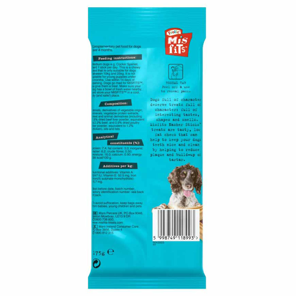 Misfits 7 Pack Nasher Sticks with Chicken and Beef Dog Treats 175g Image 3