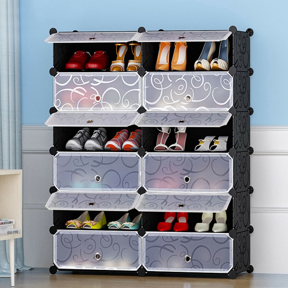Costway 12 Cube Black Shoe Rack Organiser Image 2