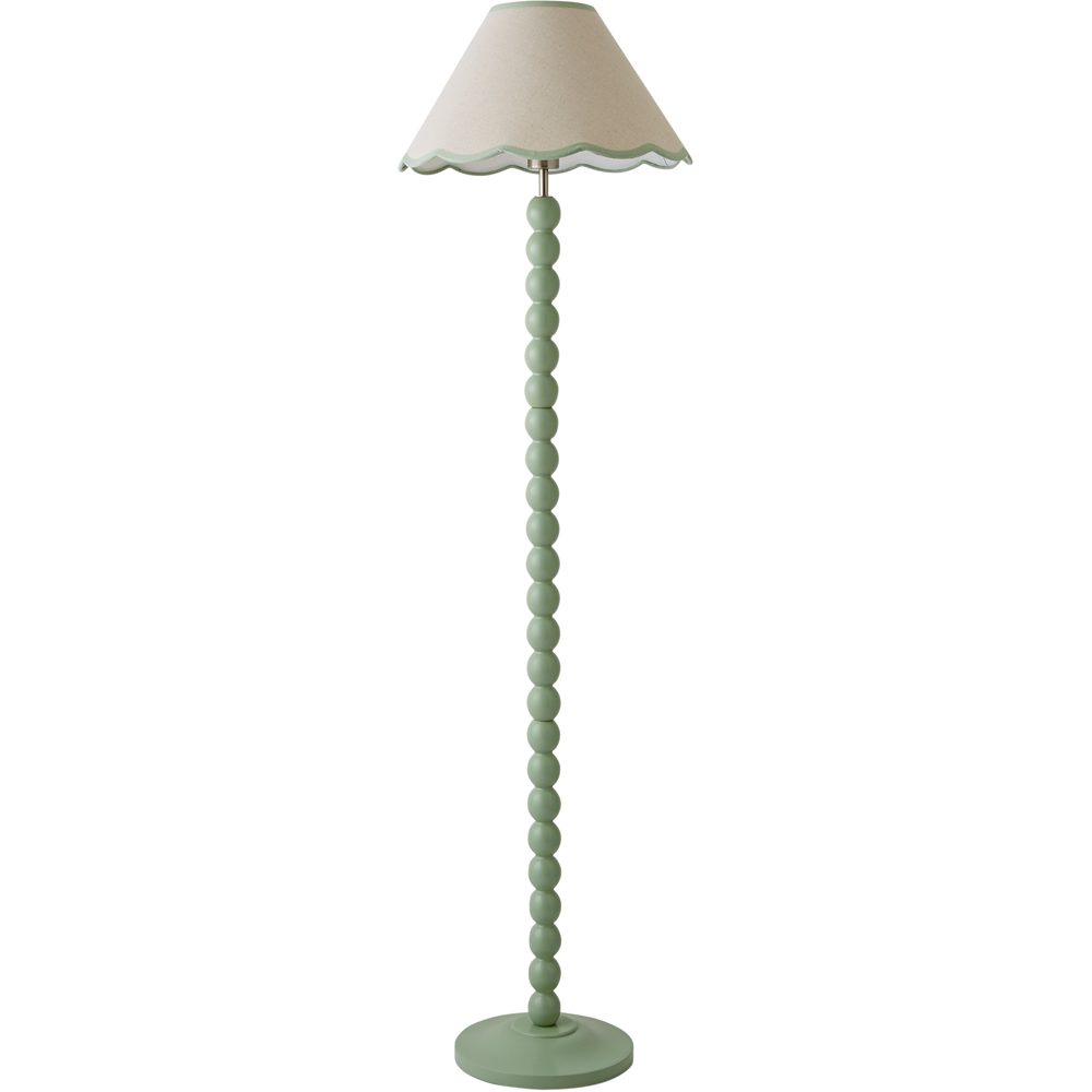 ValueLights Bobbins Natural and Green Scallop Shade Sage Green LED Floor Lamp Image 1
