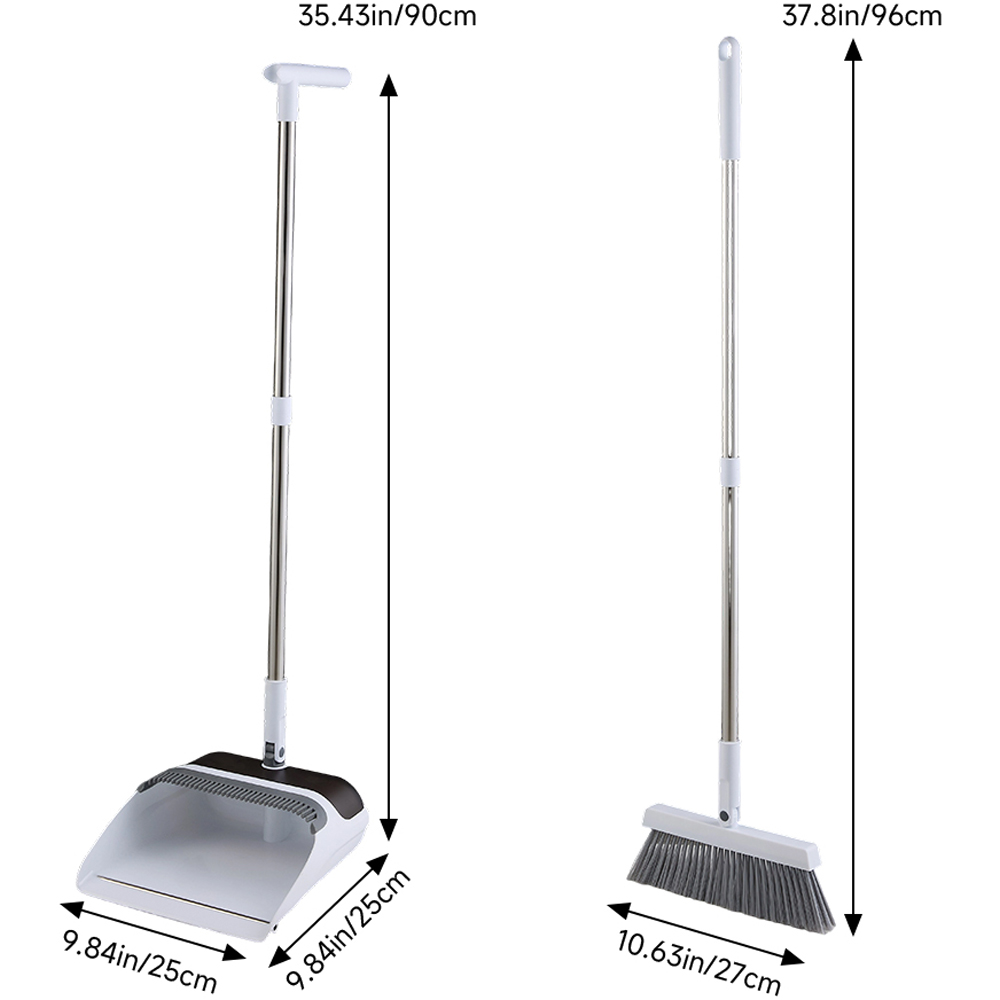 Living and Home Grey White Folding Long Handle Broom and Dustpan Set Image 8