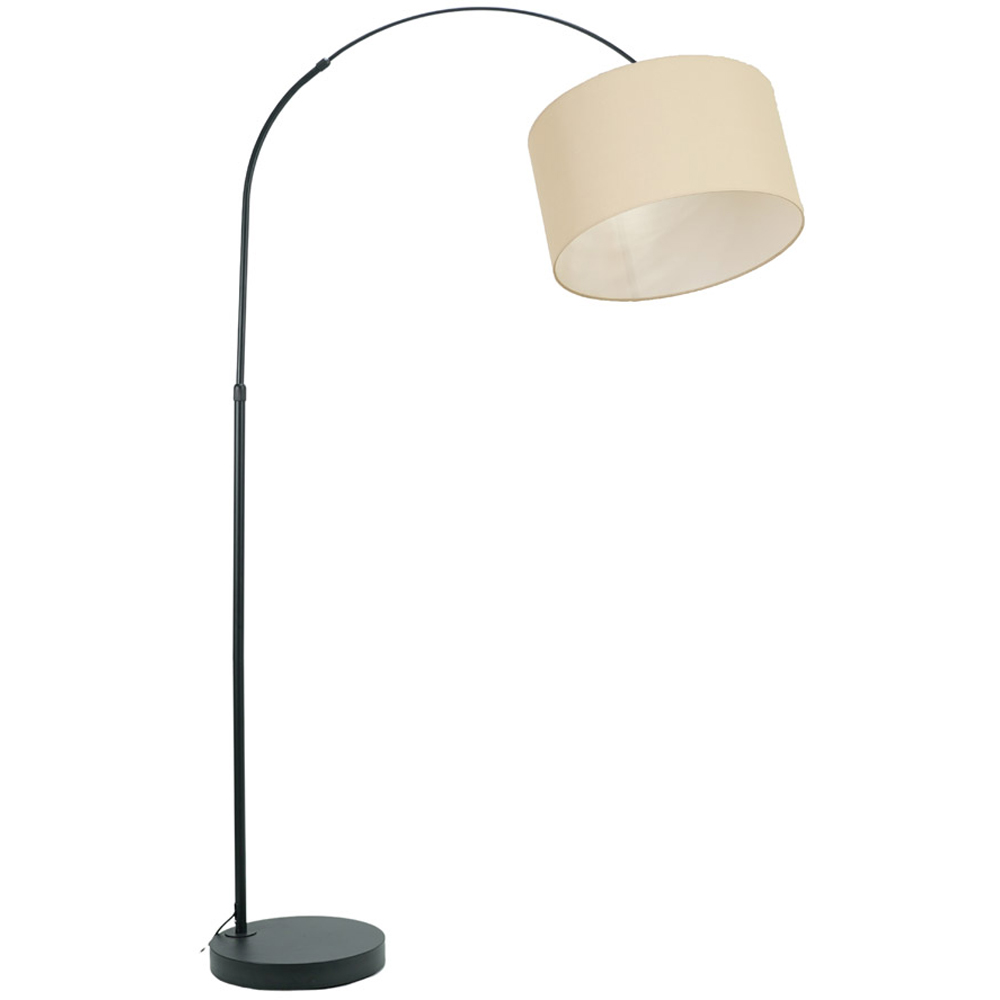 ValueLights Louis Natural Fabric Drum Shade Black Curved LED Floor Lamp Image 1