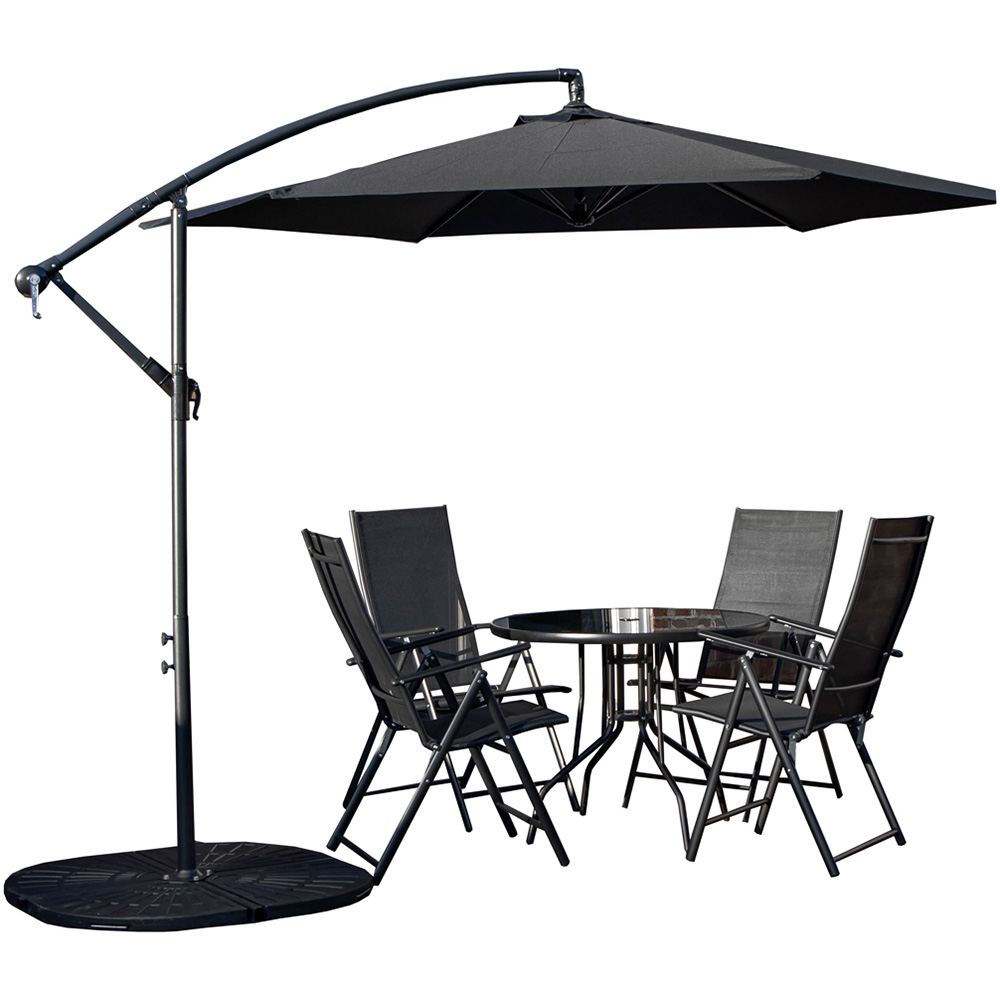 Samuel Alexander 4 Person Round Glass Top Garden Dining Set with Black Banana Parasol and Base Image 2