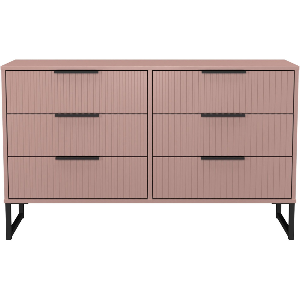 Crowndale Fluted 6 Drawer Kobe Pink Wide Chest of Drawers Ready Assembled Image 2