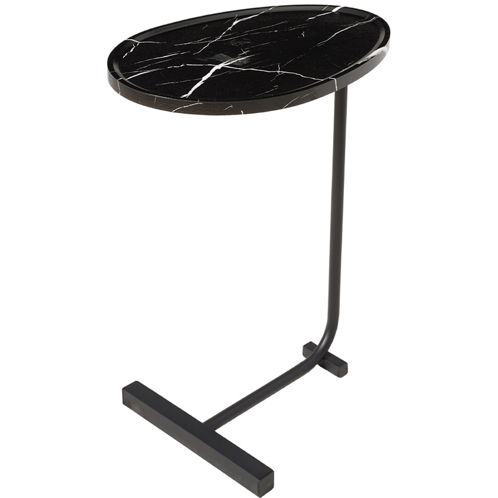 Living and Home Black Marble Effect C-Shape Side Table Image 2