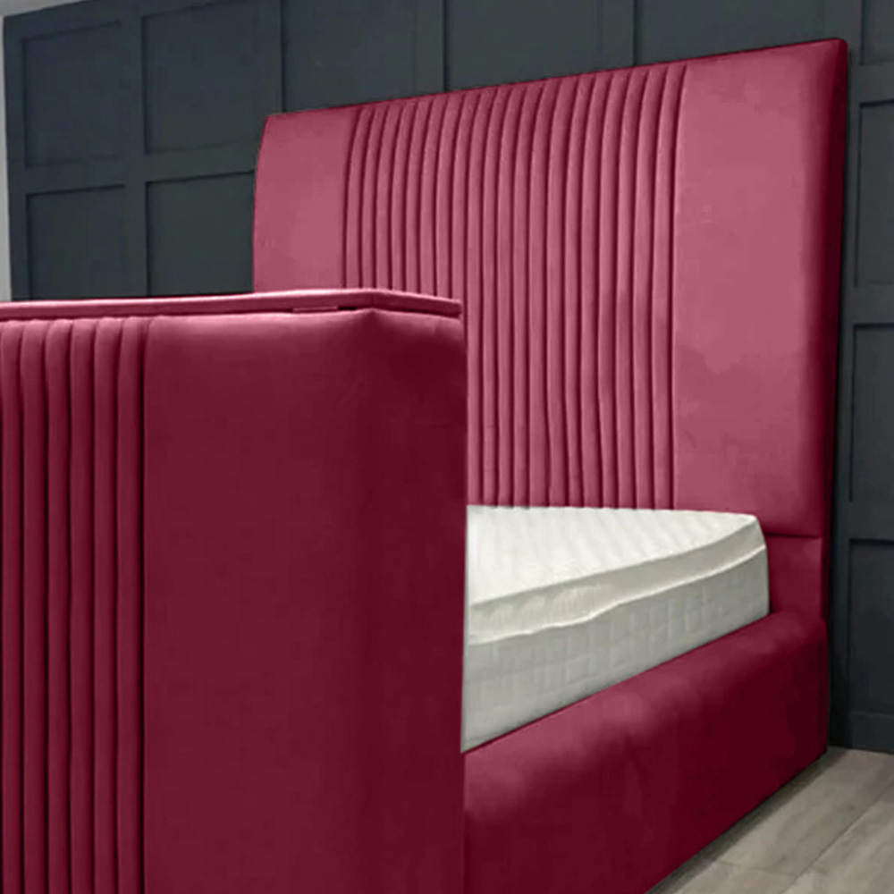 Eleganza Home Emri Super King Size Maroon Plush Velvet TV Bed Frame with Lined Headboard Image 2