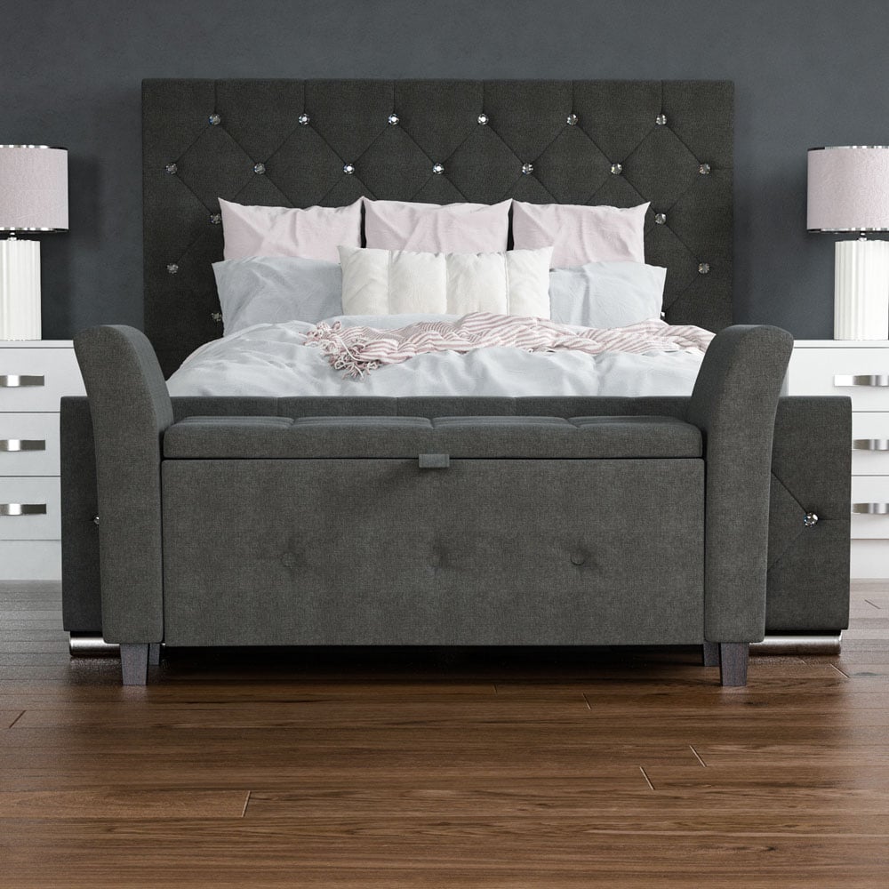 Vida Designs Seville Linen Dark Grey Storage Ottoman Image 5