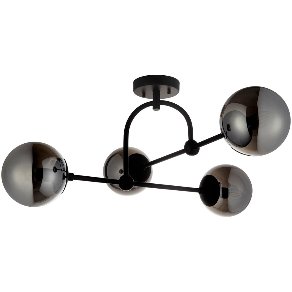 Merano Trieste Smoked Mirror Glass Matt Black Globe Ceiling Light Image 1