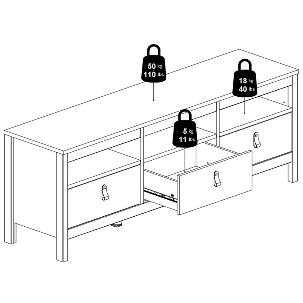 Florence Barcelona 3 Drawer 3 Shelf White TV Unit Image 7