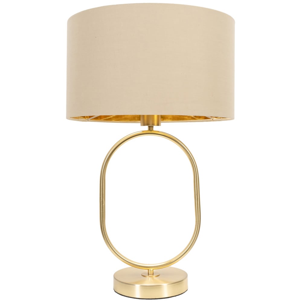 ValueLights Antonia Beige with Gold Inner Drum Shade Brushed Gold Oval LED Table Lamp Image 1