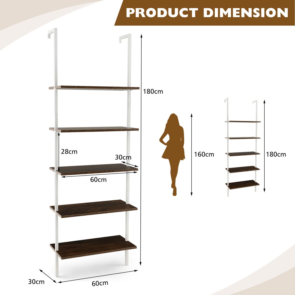Costway 5 Shelf Steel Frame Natural Ladder Shelf Unit Image 9
