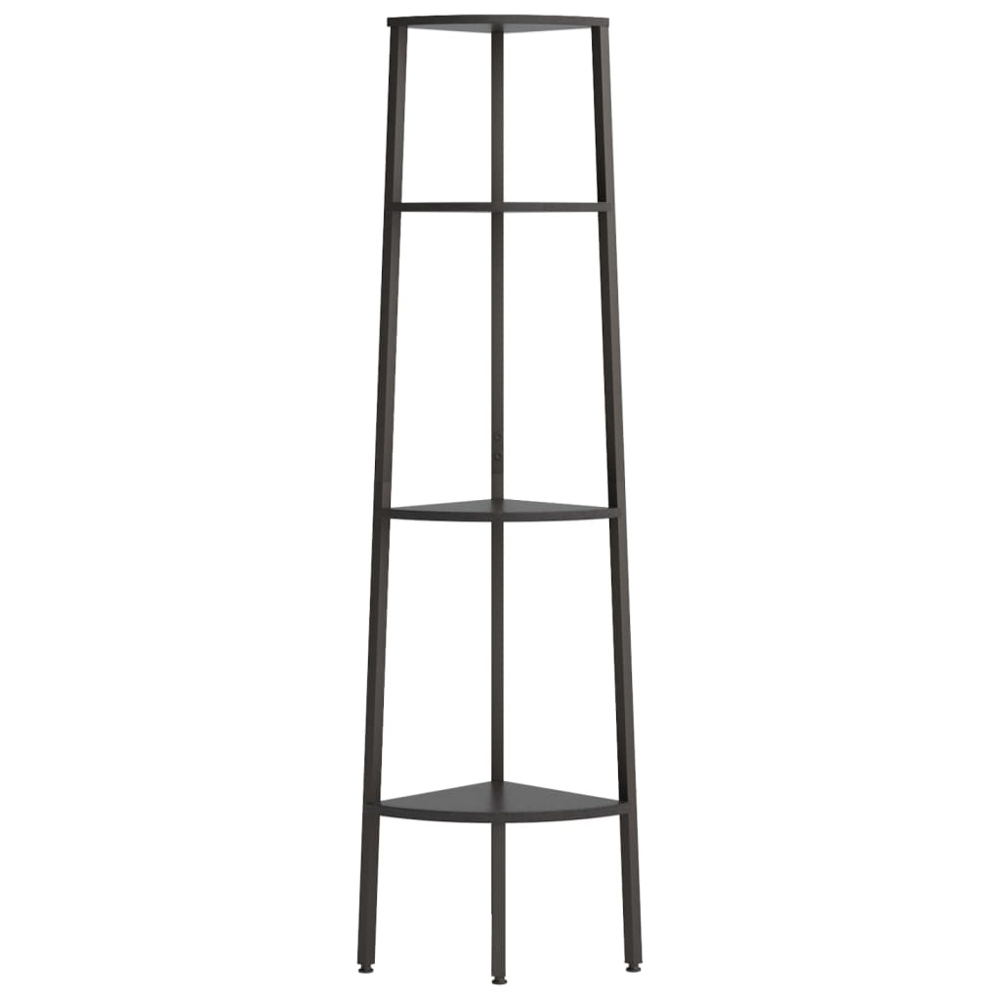 vidaXL 4 Shelf Black Wood and Steel Corner Bookcase Image 2