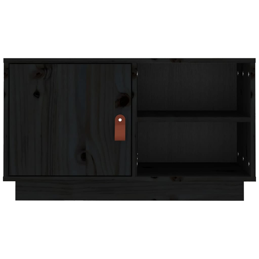 vidaXL Single Door 2 Shelf Black Solid Pine Wood TV Cabinet Image 6