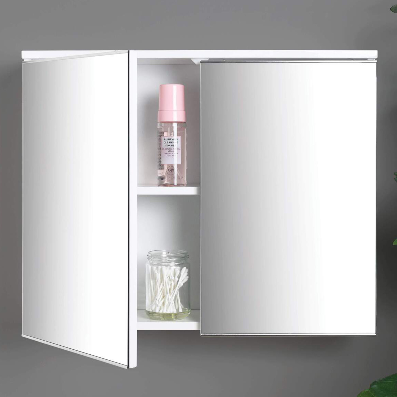 High Gloss Double Mirror Wall Cabinet - White Image 1