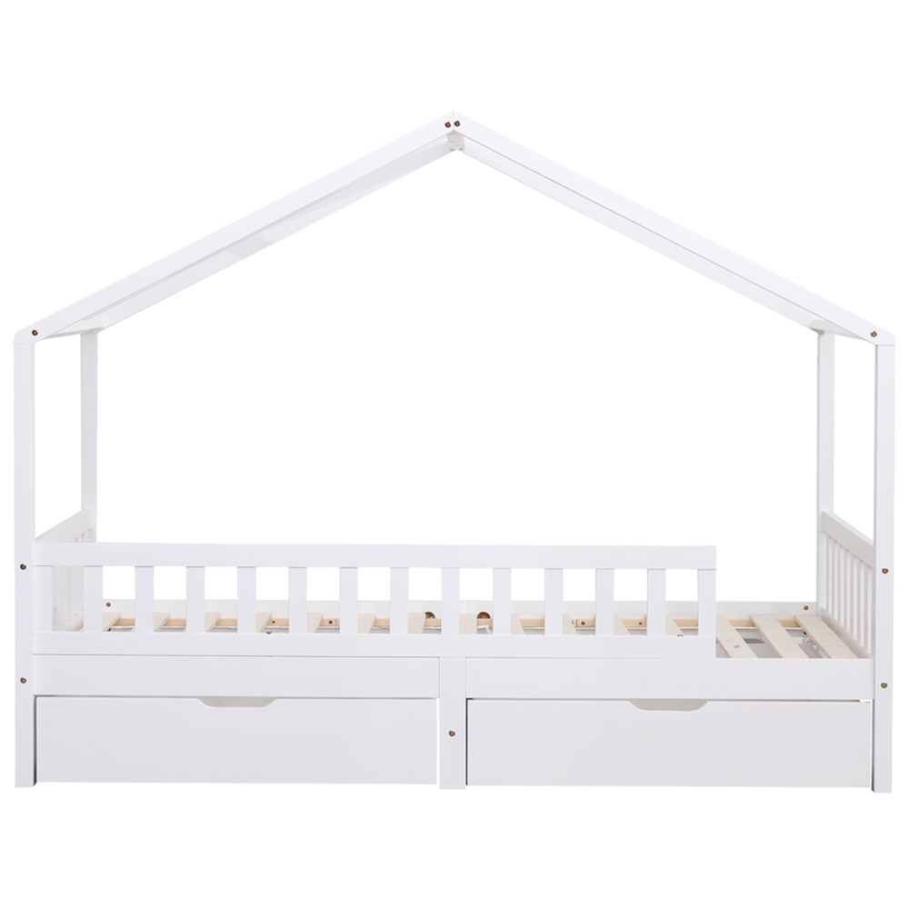Portland Wood House 2 Drawer White Kids Bed Frame Image 2