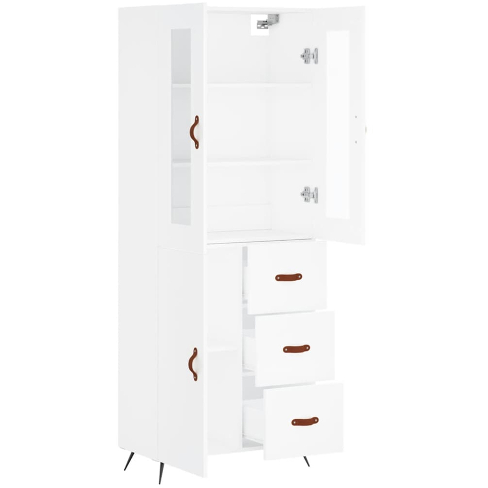 vidaXL 2 Glass Door 3 Drawer White Highboard with Metal Legs Image 4