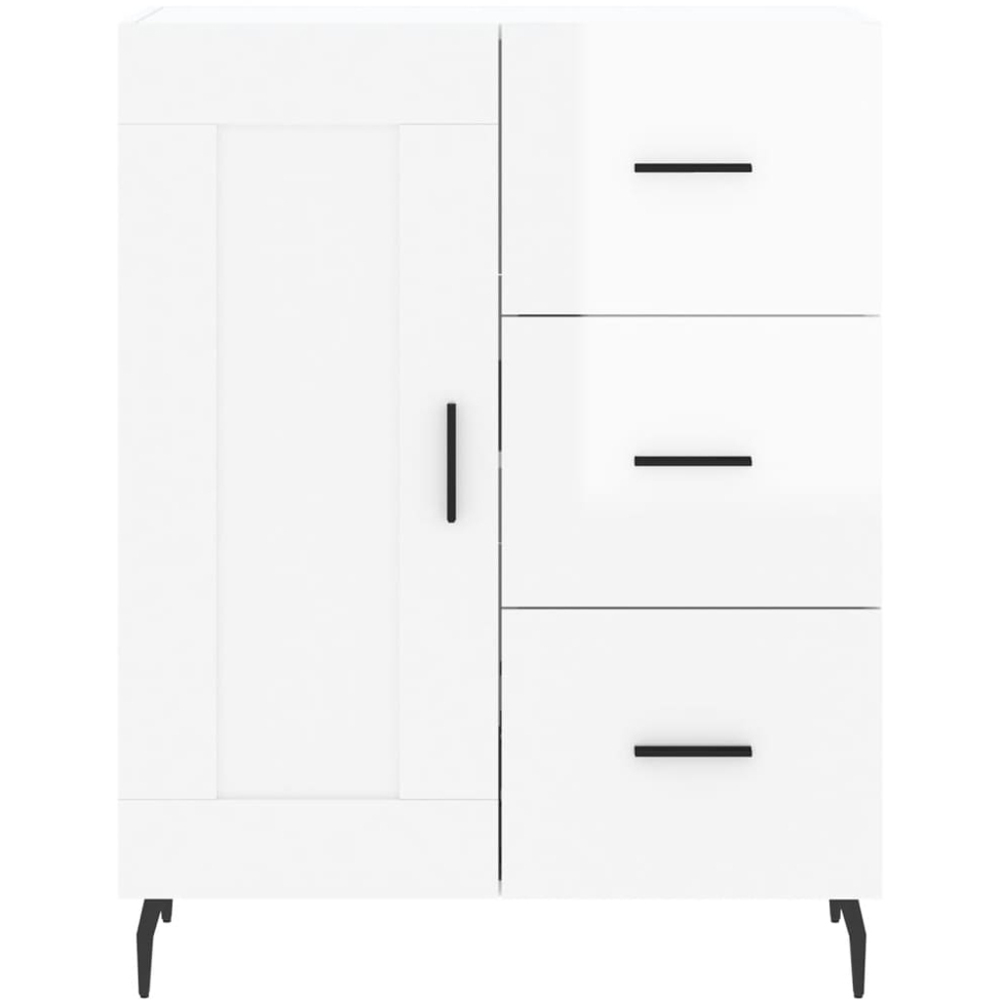vidaXL Single Door 3 Drawer High Gloss White Sideboard Image 5