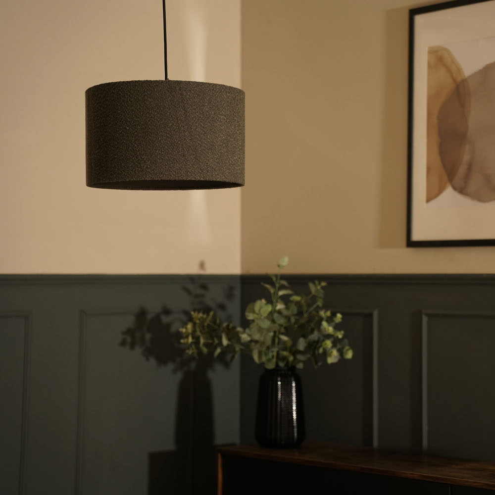 ValueLights Reni Charcoal Boucle Ceiling Drum Lamp Shade Medium Image 3