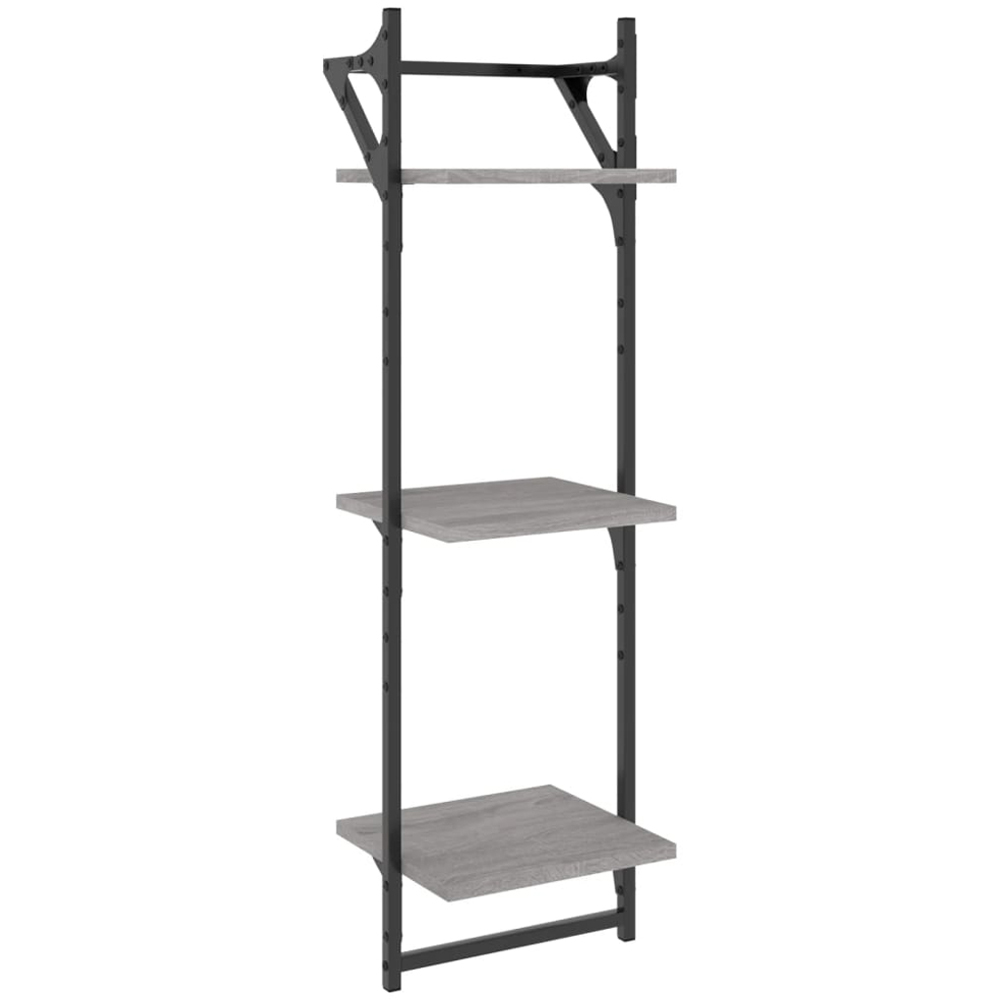 vidaXL 3-Tier Grey Sonoma Wall Shelf with Bars Set of 2 Image 3