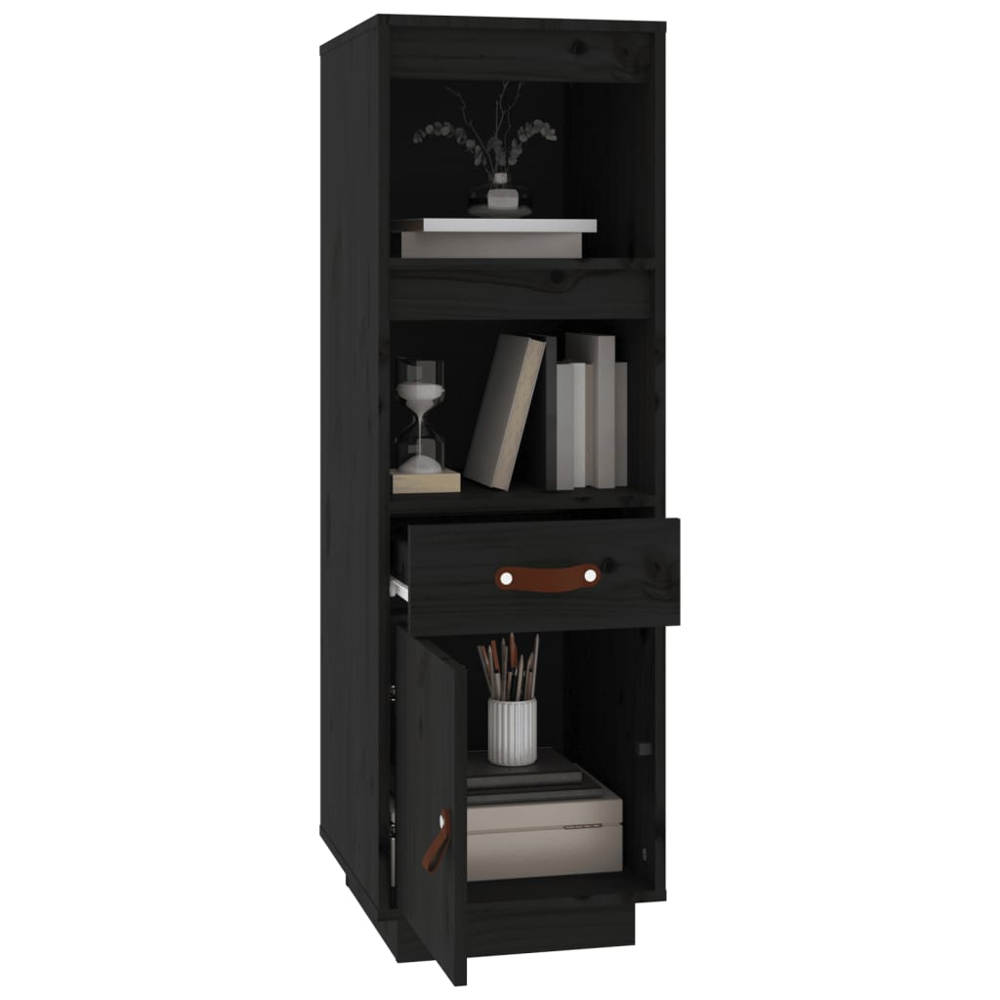 vidaXL Single Door Single Drawer 2 Shelf Black Pine Wood Highboard Image 4