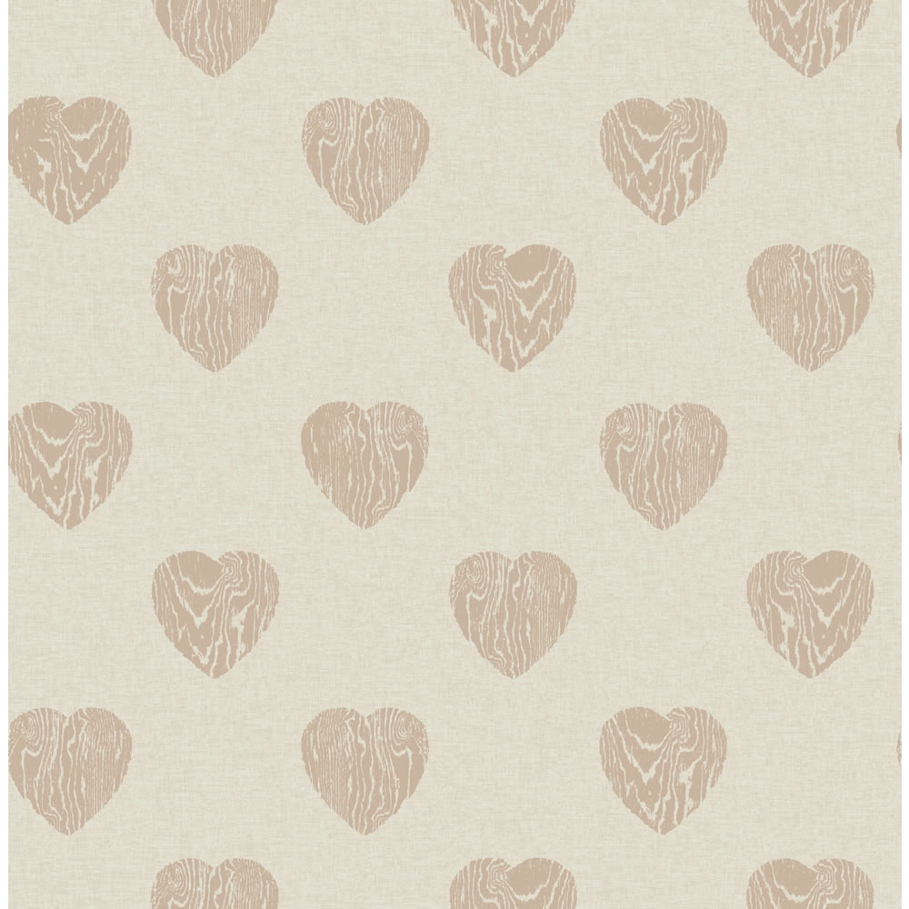 Wilko Wood Hearts Rose Gold Wallpaper Image 1