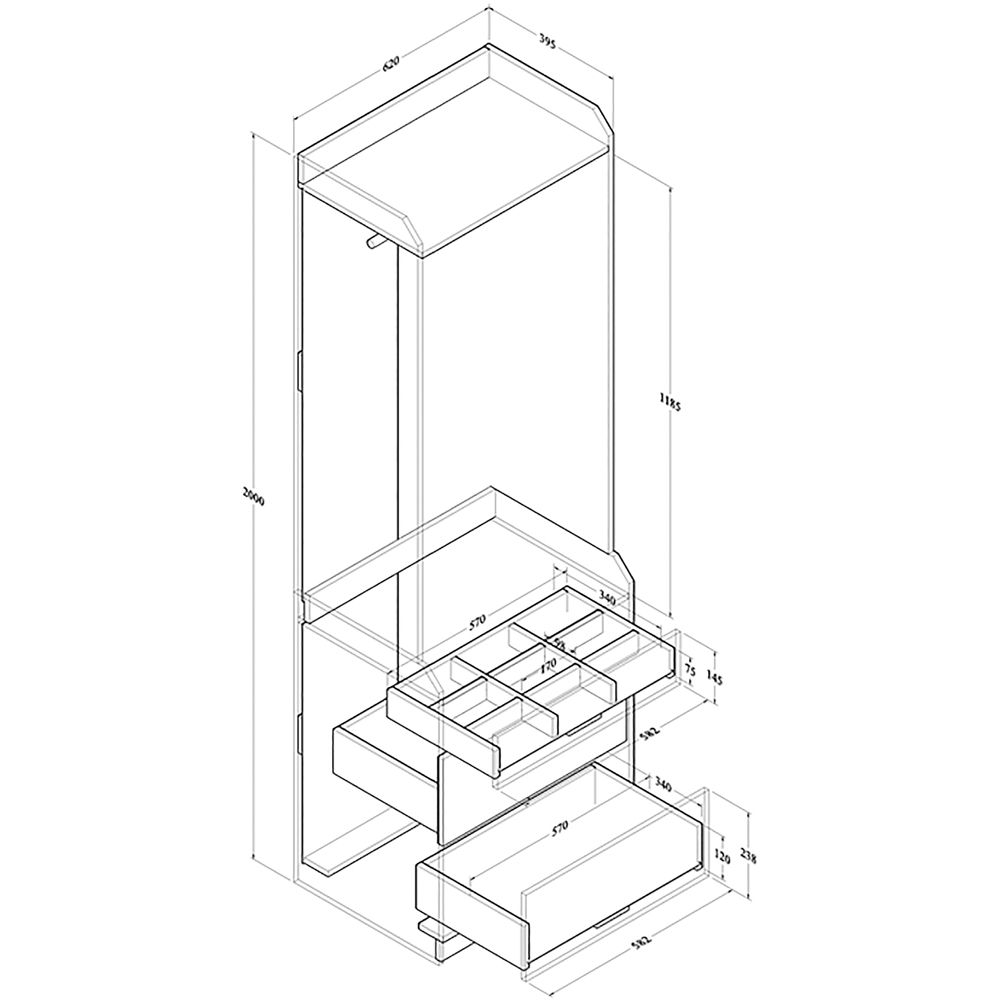 Kudl 3 Drawer White Open Wardrobe Image 5
