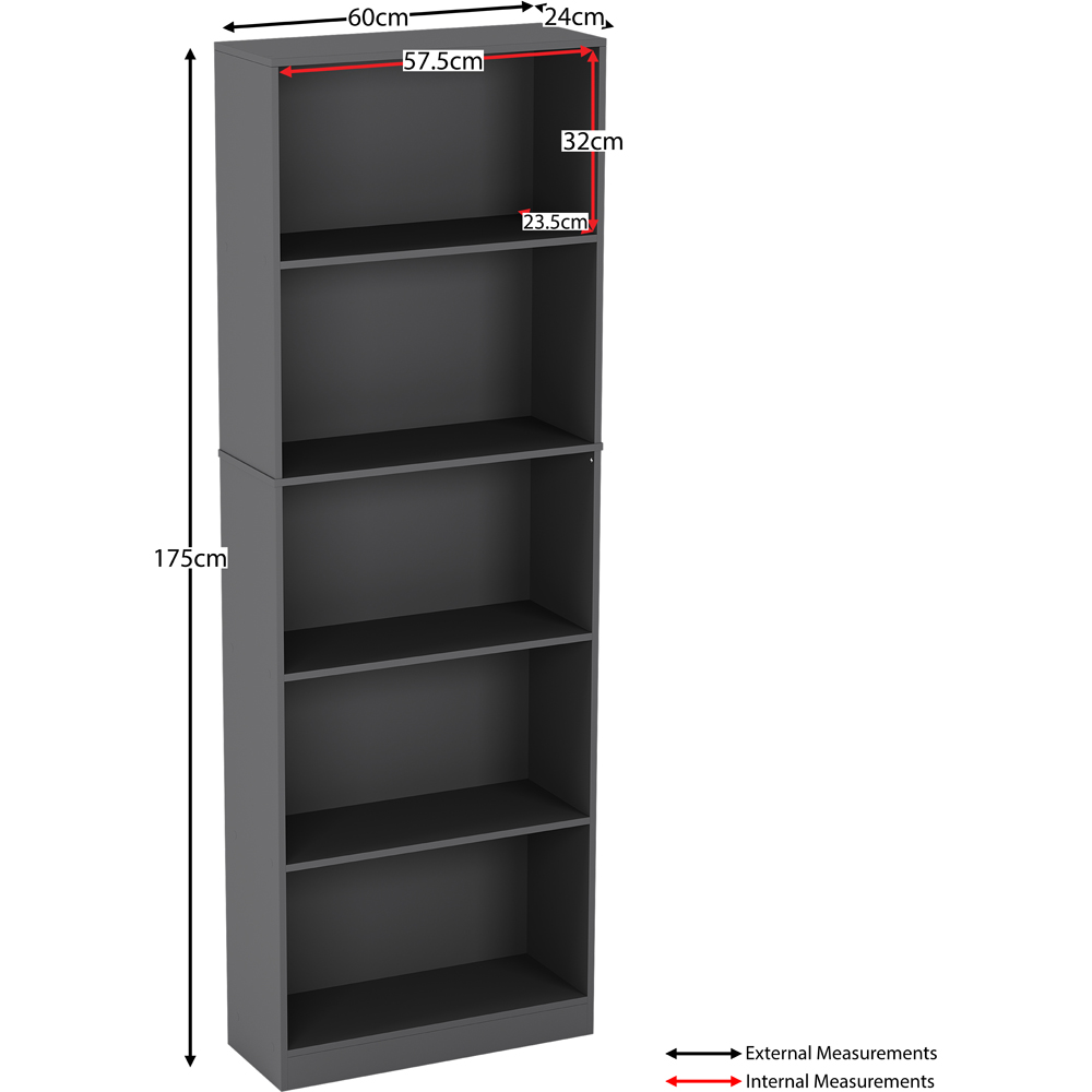 Vida Designs Cambridge 5 Shelf Grey XL Bookcase Image 7