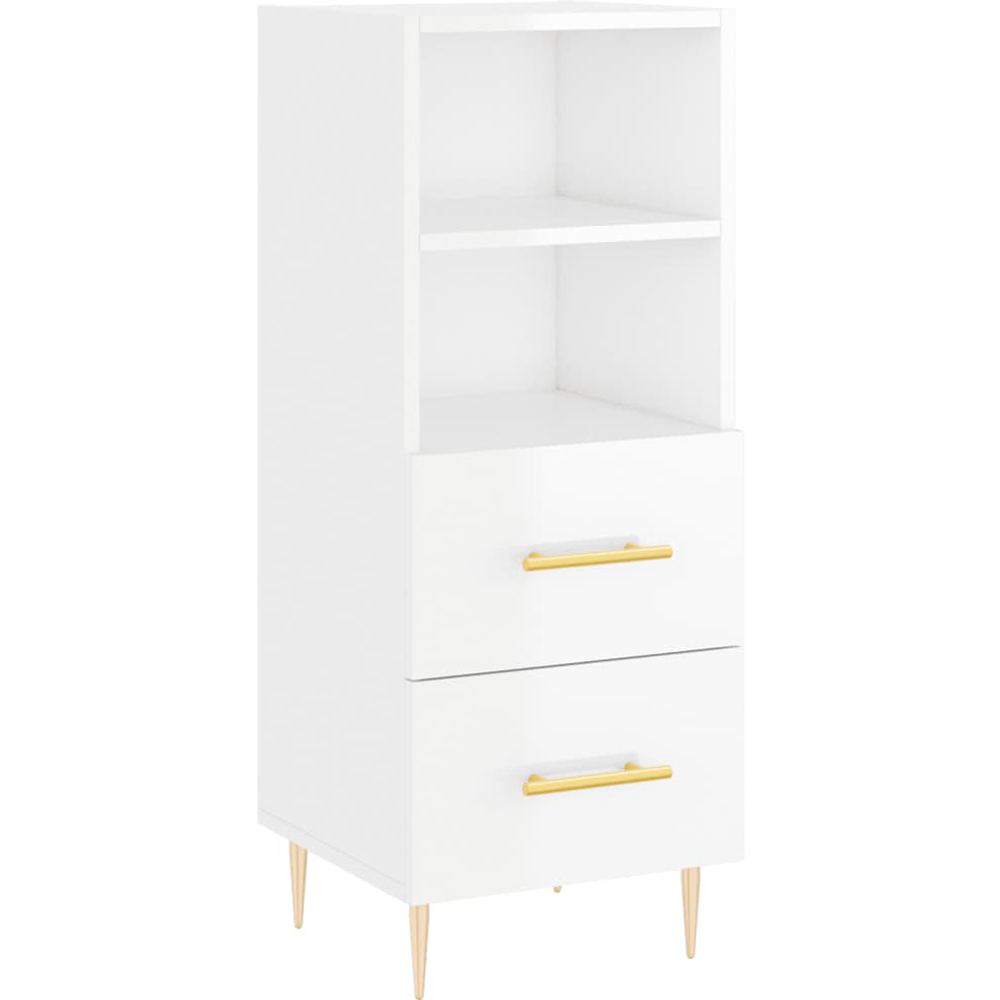 vidaXL 2 Drawer 2 Shelf High Gloss White Sideboard Image 2