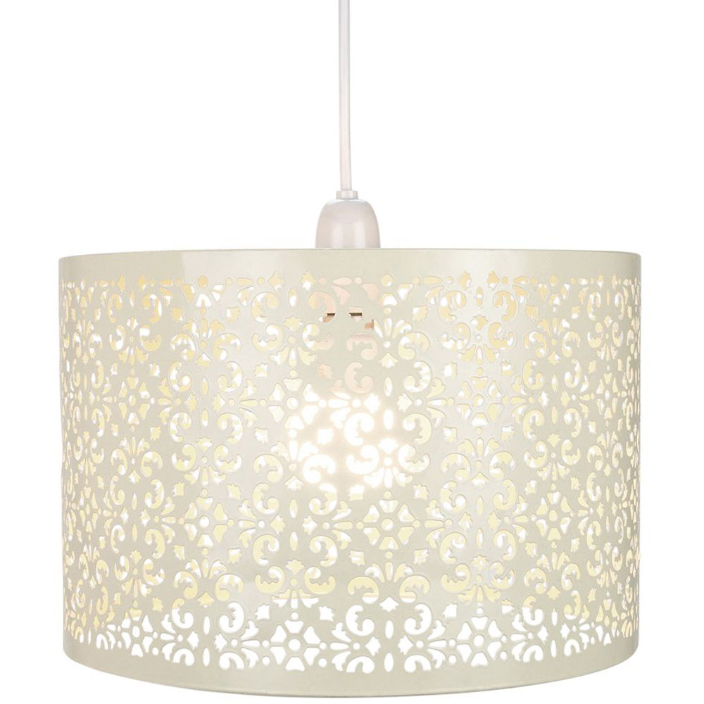 Happy Homewares Marrakech Designed Cream Metal Floral Decoration Pendant Shade Image 2