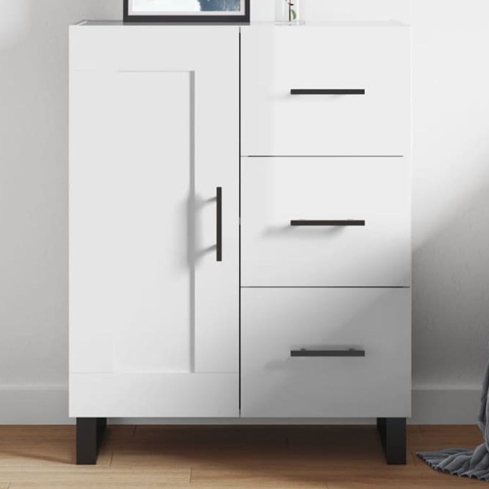 vidaXL Single Door 3 Drawer High Gloss White Sideboard Image 1