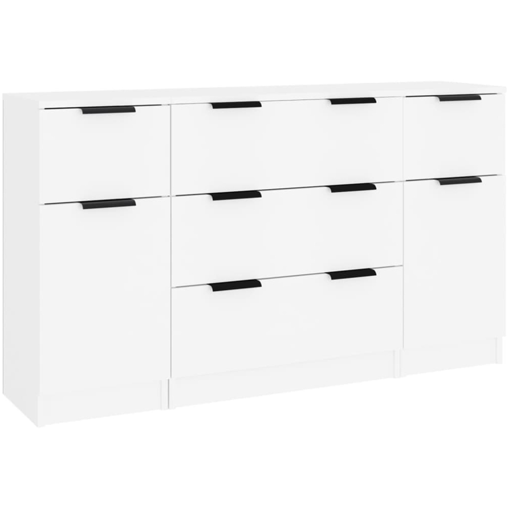 vidaXL 2 Door 5 Drawer White Sideboard 3 Piece Image 2