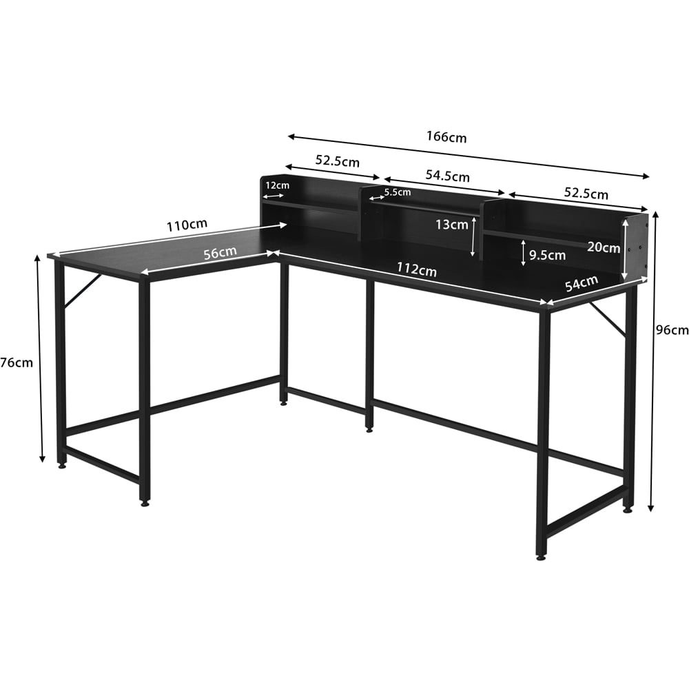 Costway 4 Shelf with File Rack Industrial L-Shaped Corner Computer Desk Black Image 9