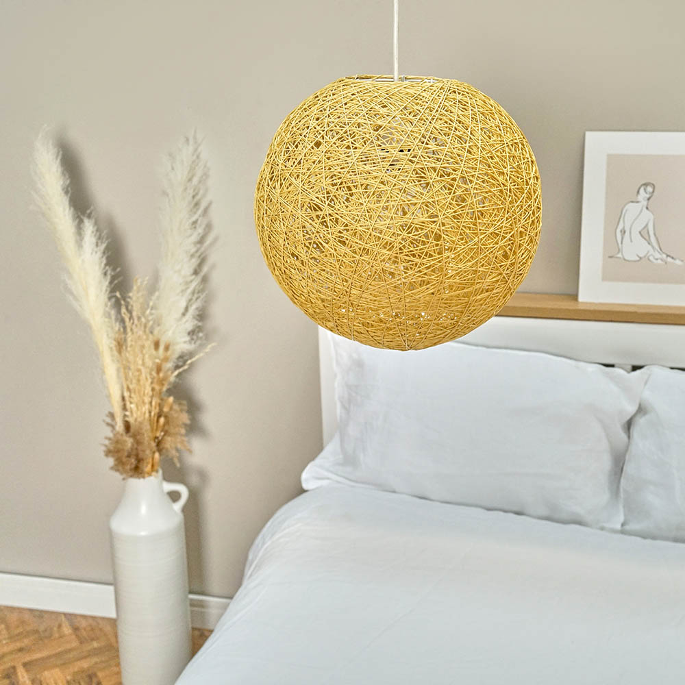 ValueLights Bjorn Cream Rattan Wicker Pendant Shade Image 6