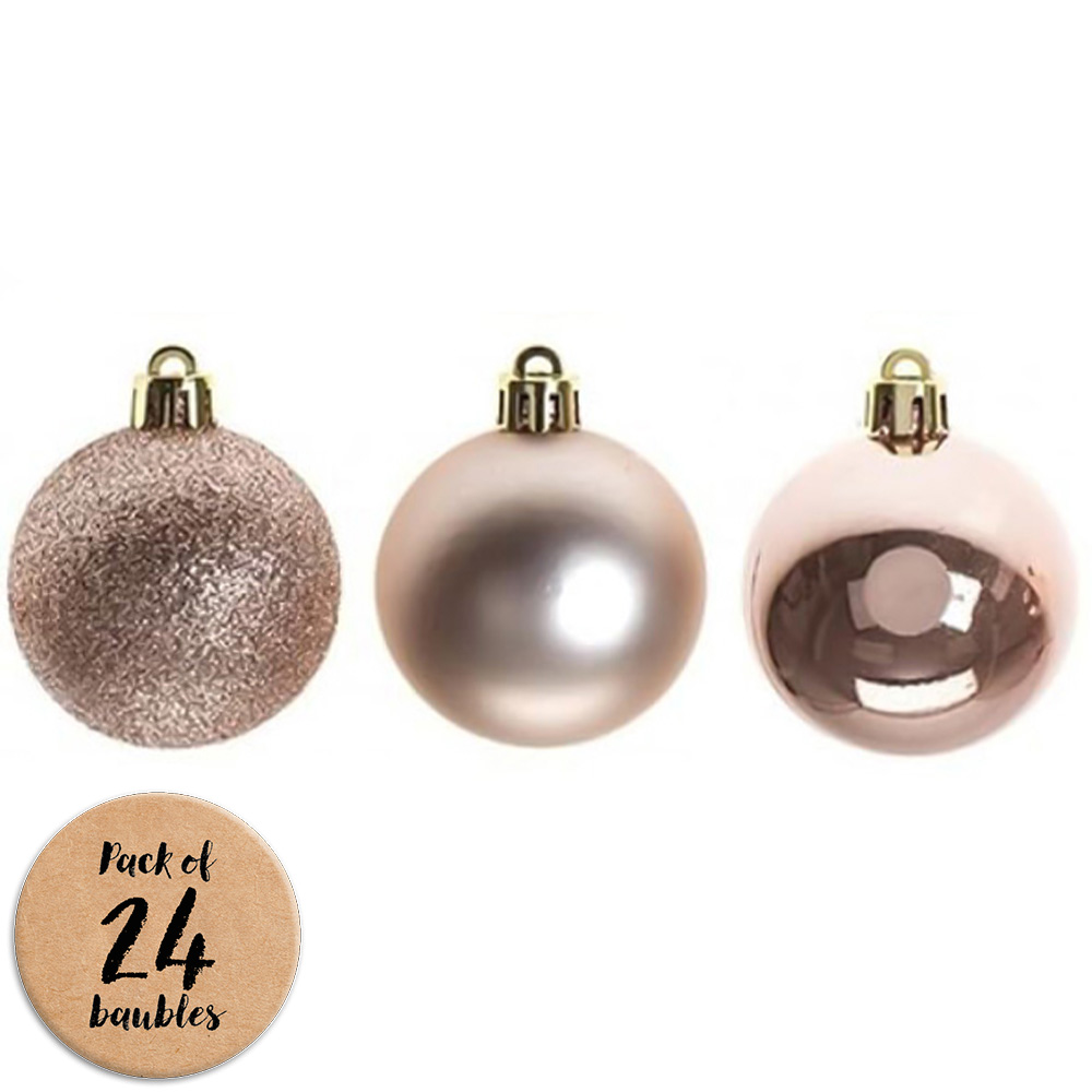 Shatchi 5cm Rose Gold Shatterproof Christmas Baubles 24 Pack Image 1