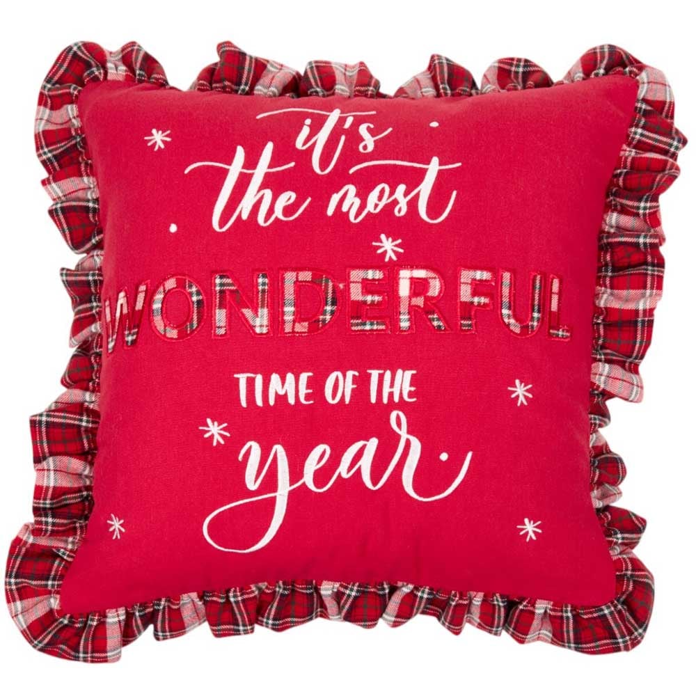 Most Wonderful Time Ruffle Cushion - Red Image 1