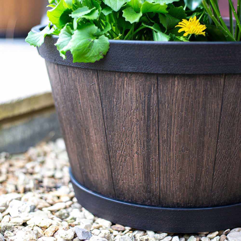 Plant Avenue Oban Dark Oak Whiskey Barrel Planter 33cm Image 3