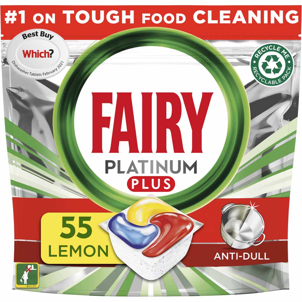 Fairy Platinum Plus Dishwasher Tablets Lemon 55 pack Wilko