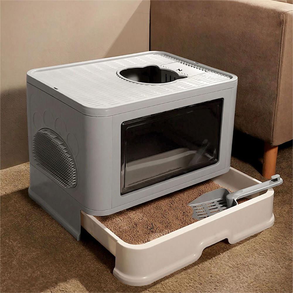 Living and Home Grey Airtight Foldable Cat Litter Box with Scoop Image 8