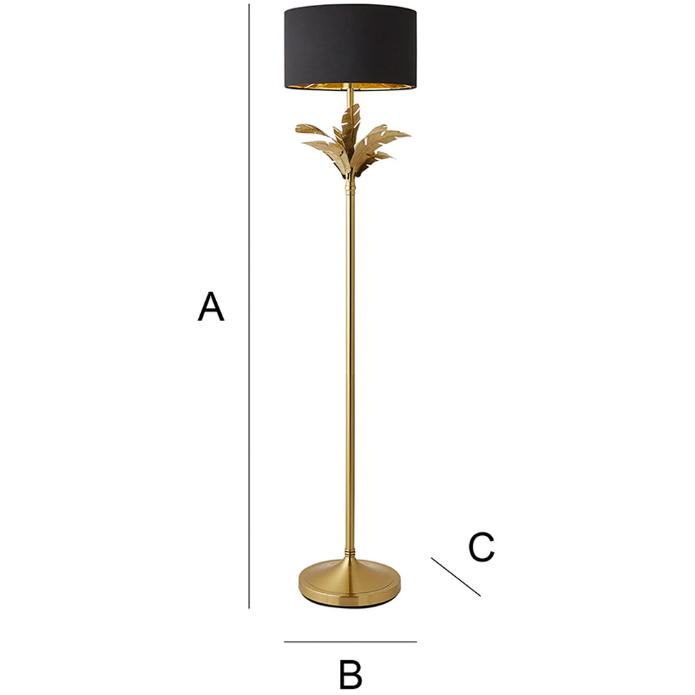 ValueLights Christina Black and Gold Drum Palm Leaf Floor Lamp and Bulb Image 7