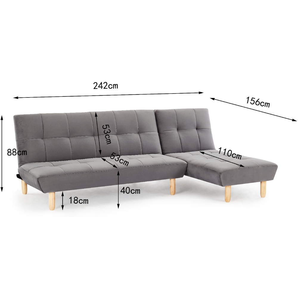 Home Detail Morgan Double Sleeper Grey Velvet Sofa Bed with Chaise Image 6