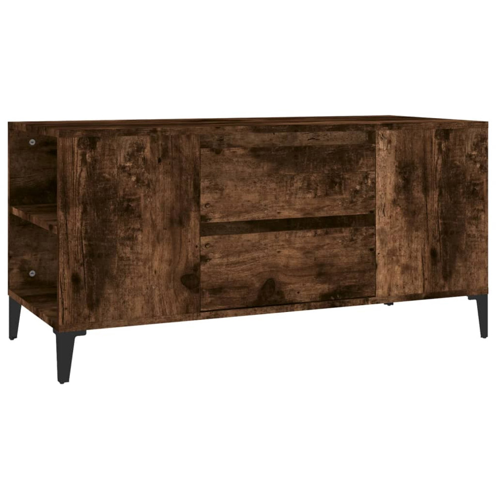 vidaXL 2 Door 4 Open Shelf Smoked Oak TV Cabinet with Metal Legs Image 2