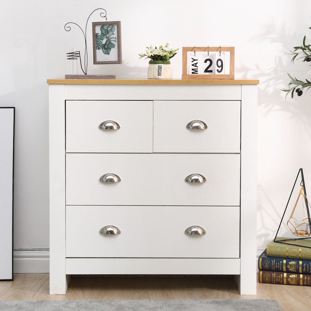 FurnitureHMD 4 Drawer White and Oak Effect Wooden Chest of Drawers Image 8
