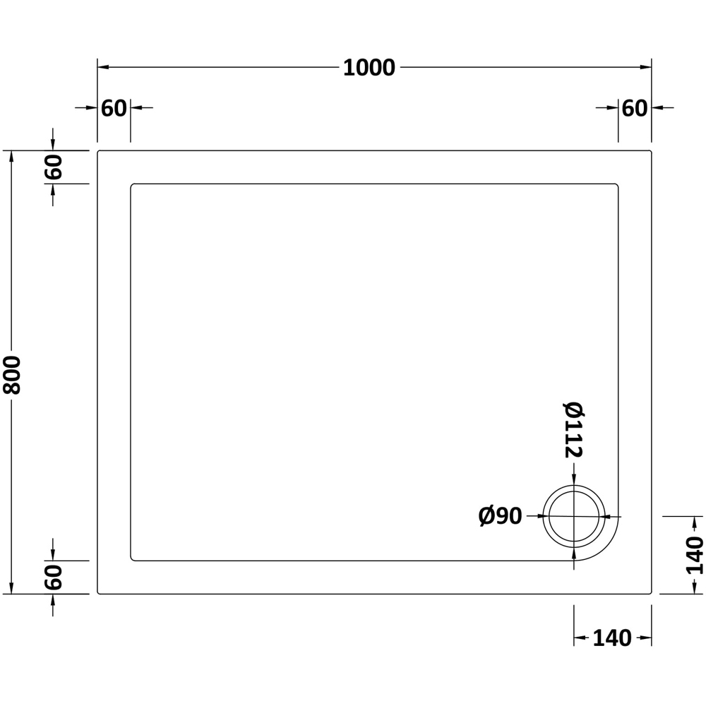 nuie White Slip Resistant Rectangular Shower Tray 1000 x 800mm Image 2
