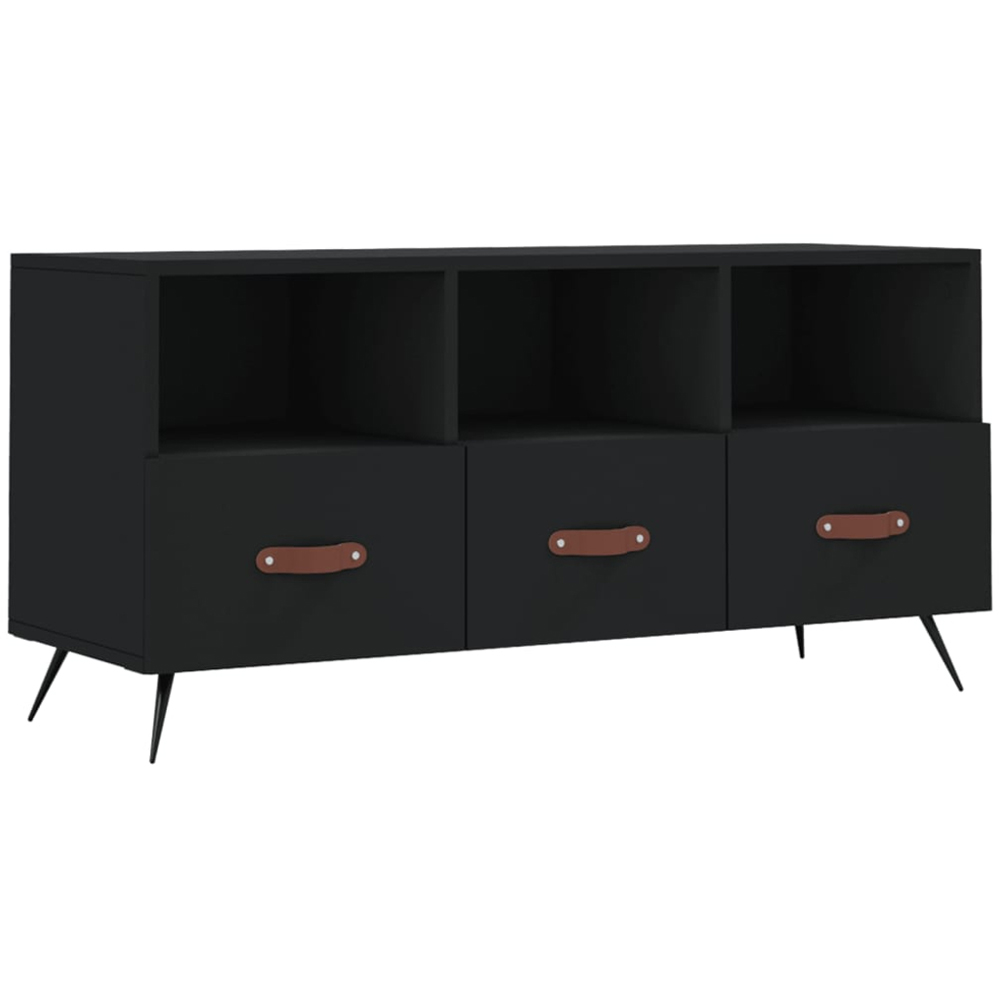 vidaXL 3 Drawer 3 Shelf Black TV Cabinet Image 2