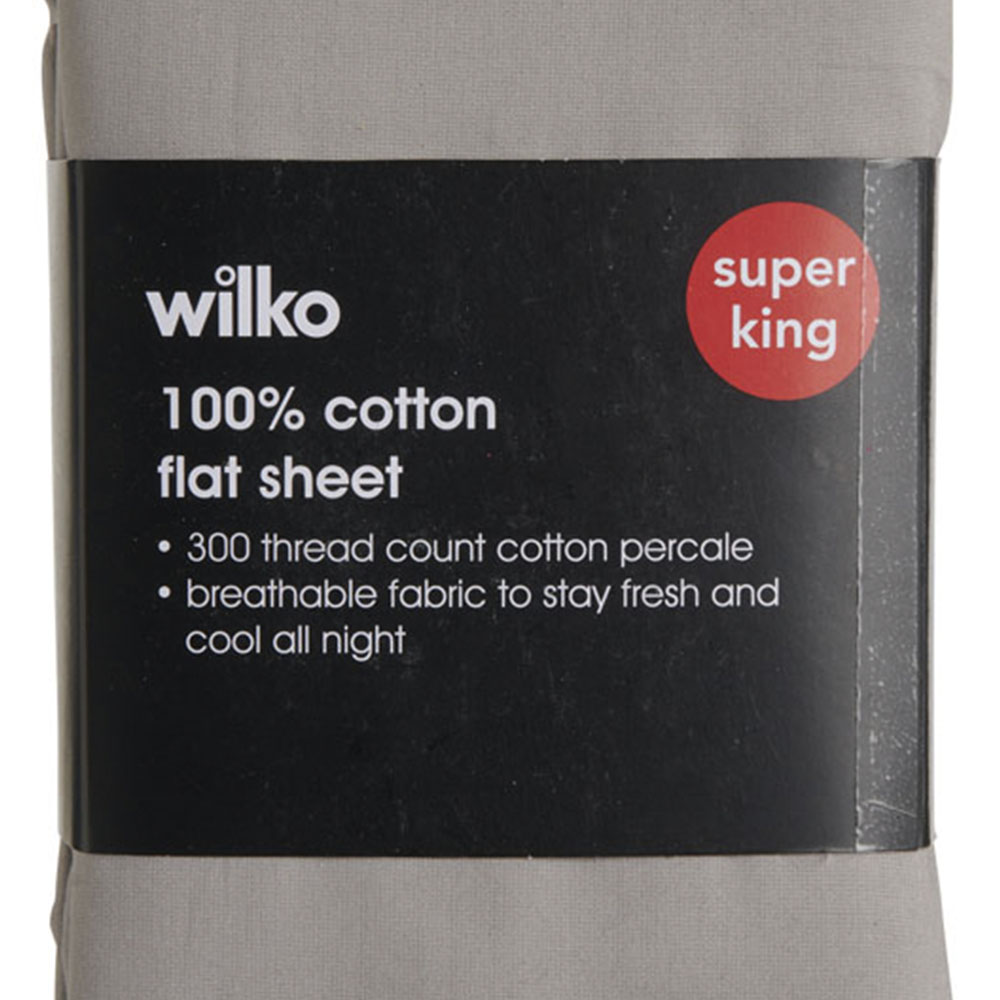Wilko Best Silver 300 Thread Count Super King Percale Flat Sheet Image 3