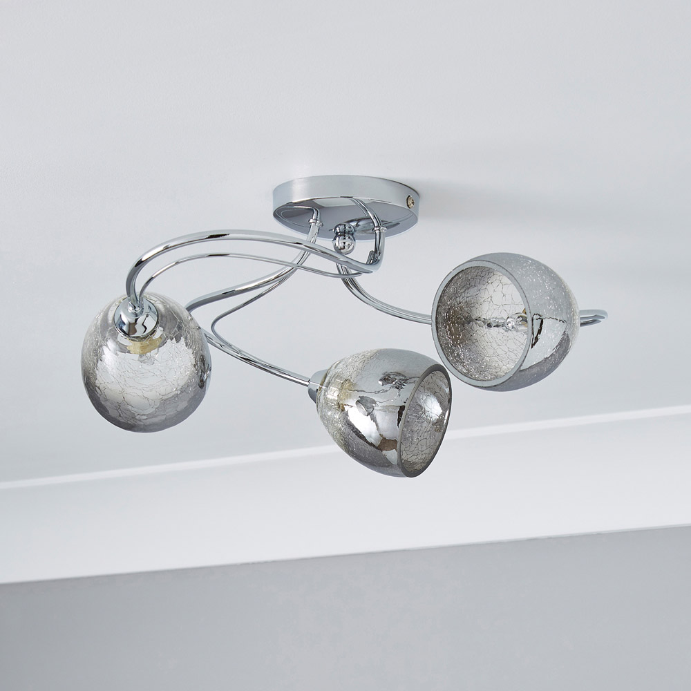 Inlight Swirly 3 Light Chrome Crackle Glass Ceiling Flush Light Image 2